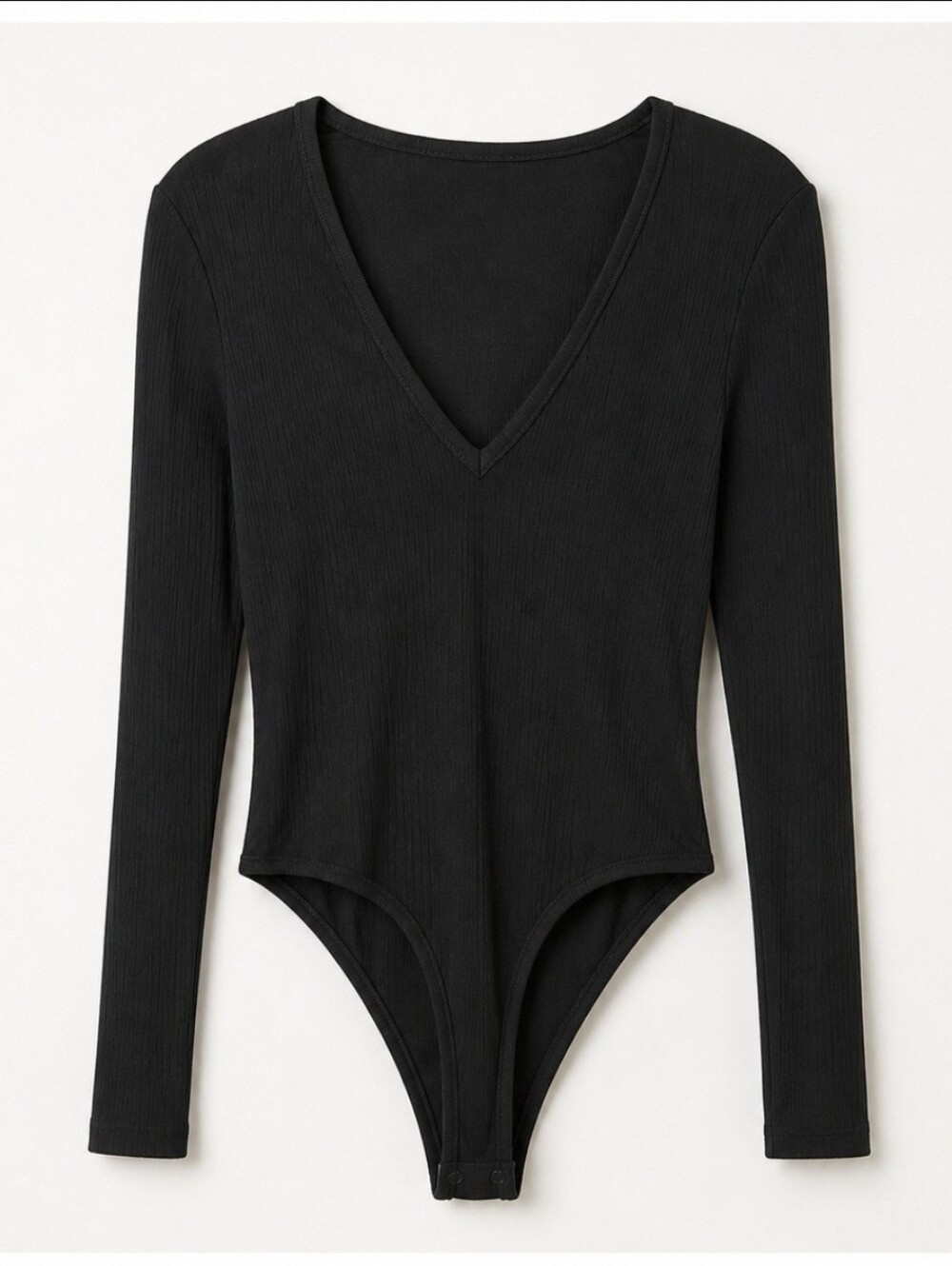 Women's Ribbed Black Long Sleeve Body Suite